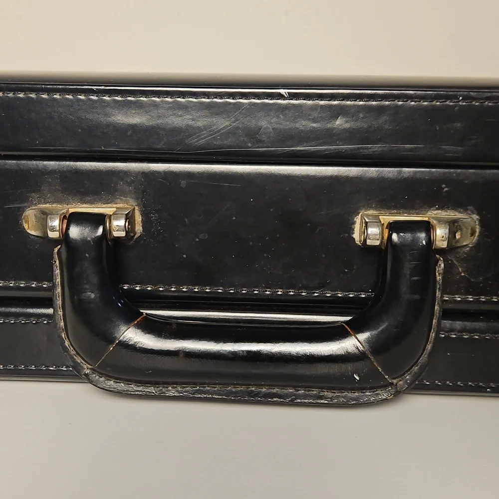Vintage Black Presto Leather Briefcase Bag with Gold Accents Mens VTG Luggage